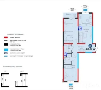 72 м², 3-комн. квартира, 6/13-3