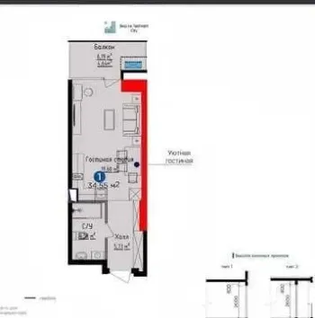35 m², 1-xonali kvartira, 10/26-2