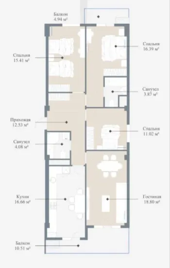 103 м², 4-комн. квартира, 4/14-1