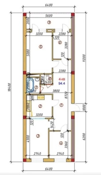96 м², 3-комн. квартира, 4/12-1