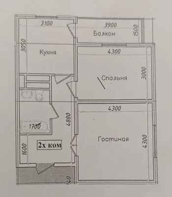 60 м², 2-комн. квартира, 4/9-1