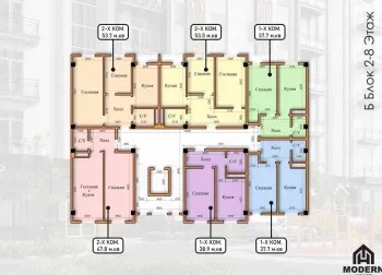 53 м², 2-комн. квартира, 8/8-1