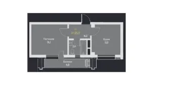 35 м², 1-комн. квартира, 7/16-1