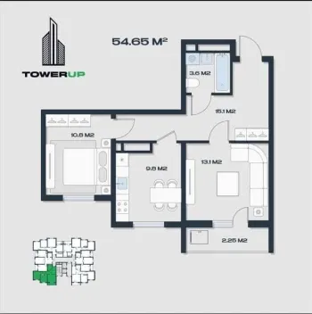 54 m², 2-xonali kvartira, 13/16-1