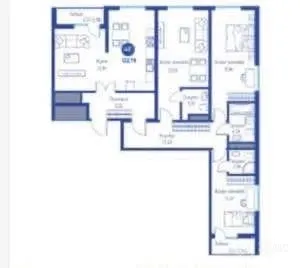 122 м², 4-комн. квартира, 10/15-2