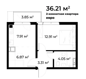 36 м², 1-комн. квартира, 2/9-1