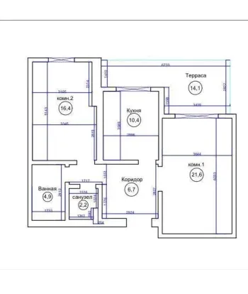 72 м², 3-комн. квартира, 7/16-3