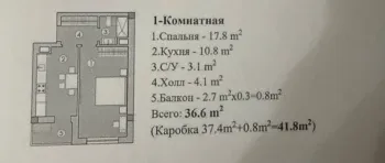 41 м², 1-комн. квартира, 7/7-2