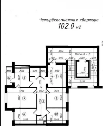 102 м², 4-комн. квартира, 3/9-1