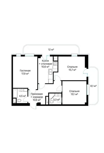 83 m², 3-xonali kvartira, 7/12-2