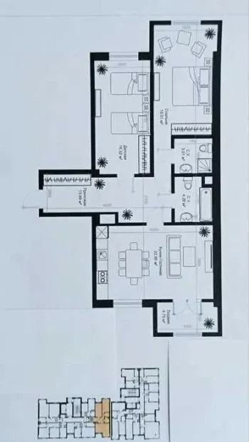 86 м², 3-комн. квартира, 6/12-1