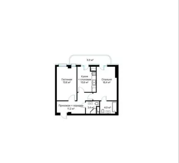 64 м², 3-комн. квартира, 10/13-2